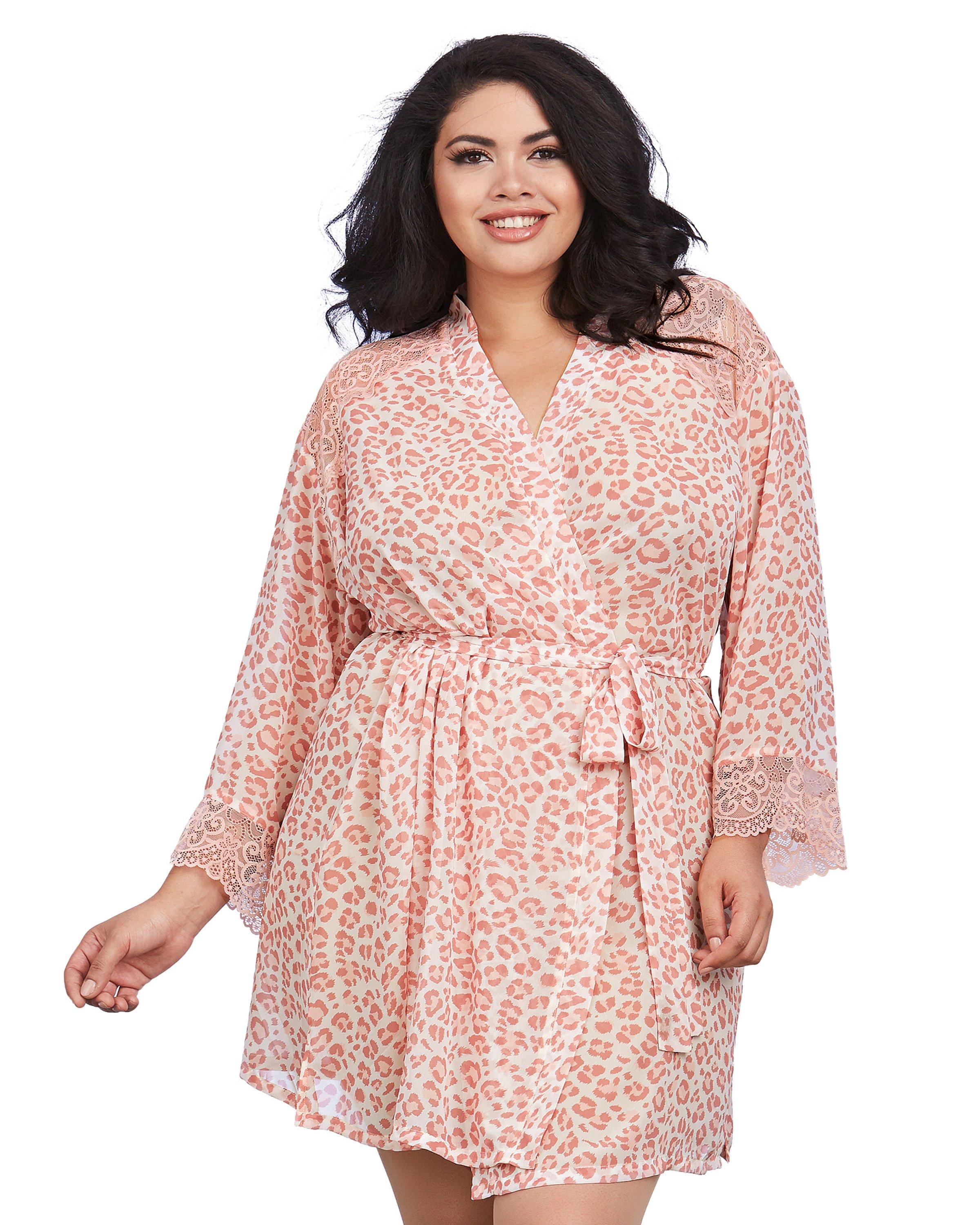 Plus Size Pink Leopard Print Chiffon Robe with Set-In Belt – Dreamgirl ...