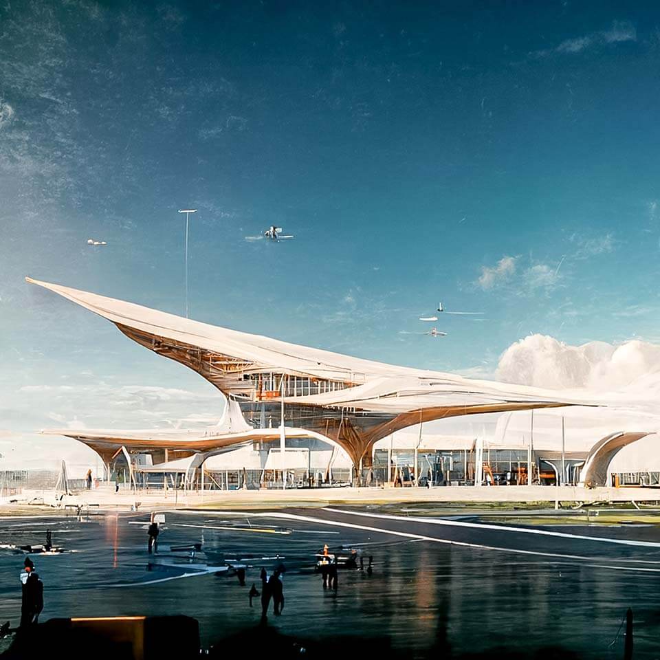 The airport of the future according to Midjourney