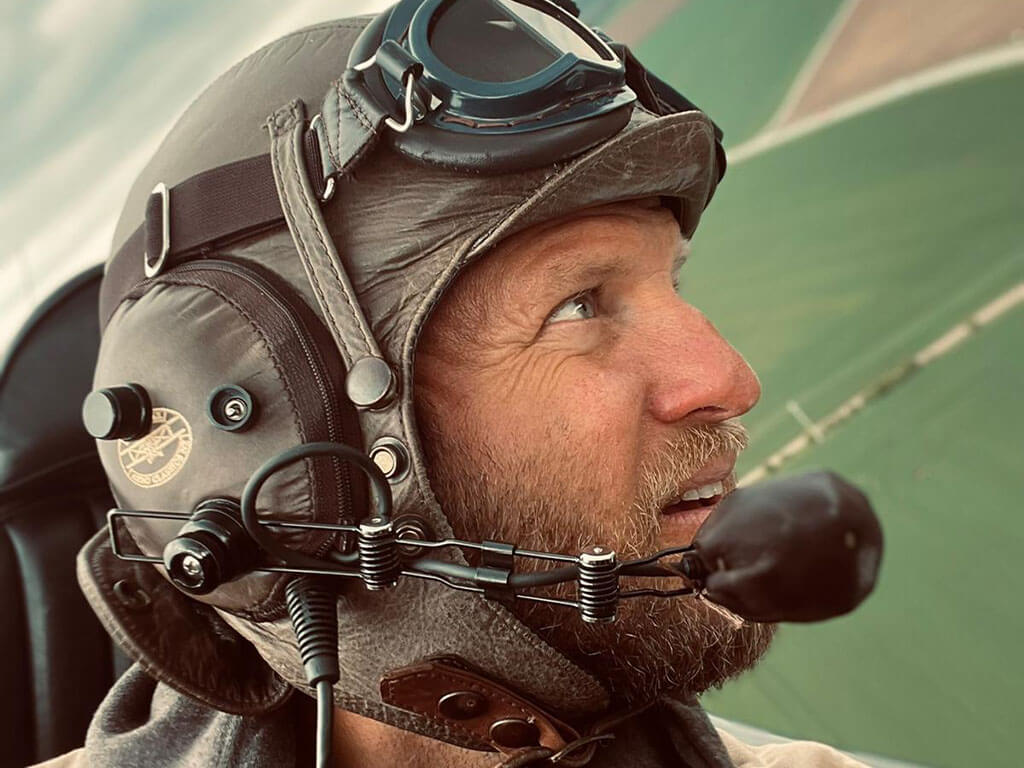 Pilot Petr Uhlíř in a Stearman plane