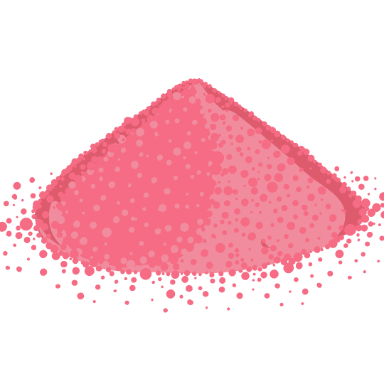 Illustration of a small pink mound of granular substance on a black background.
