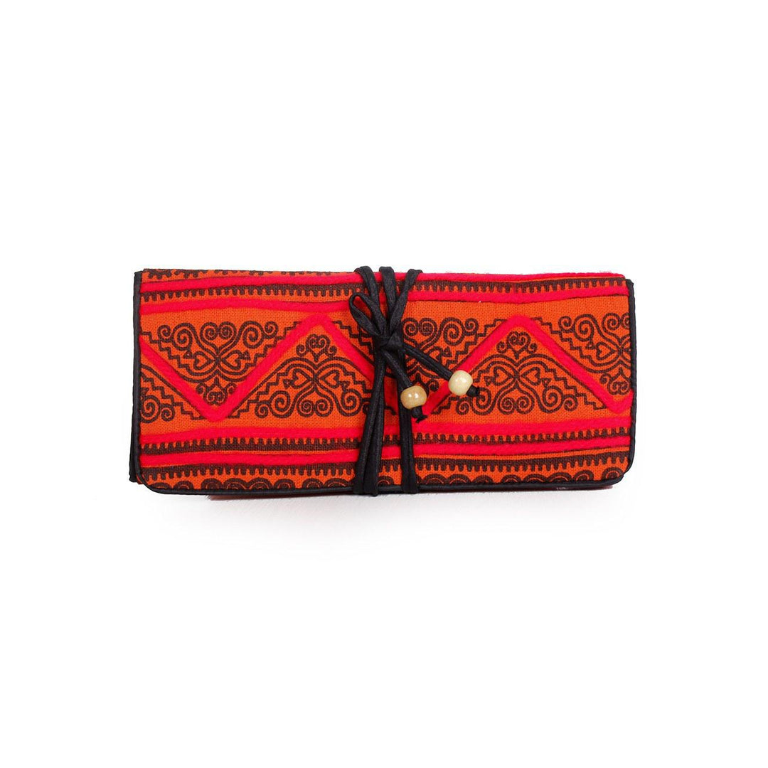 Bali Flower Embroidered Wallet - Thailand Orange