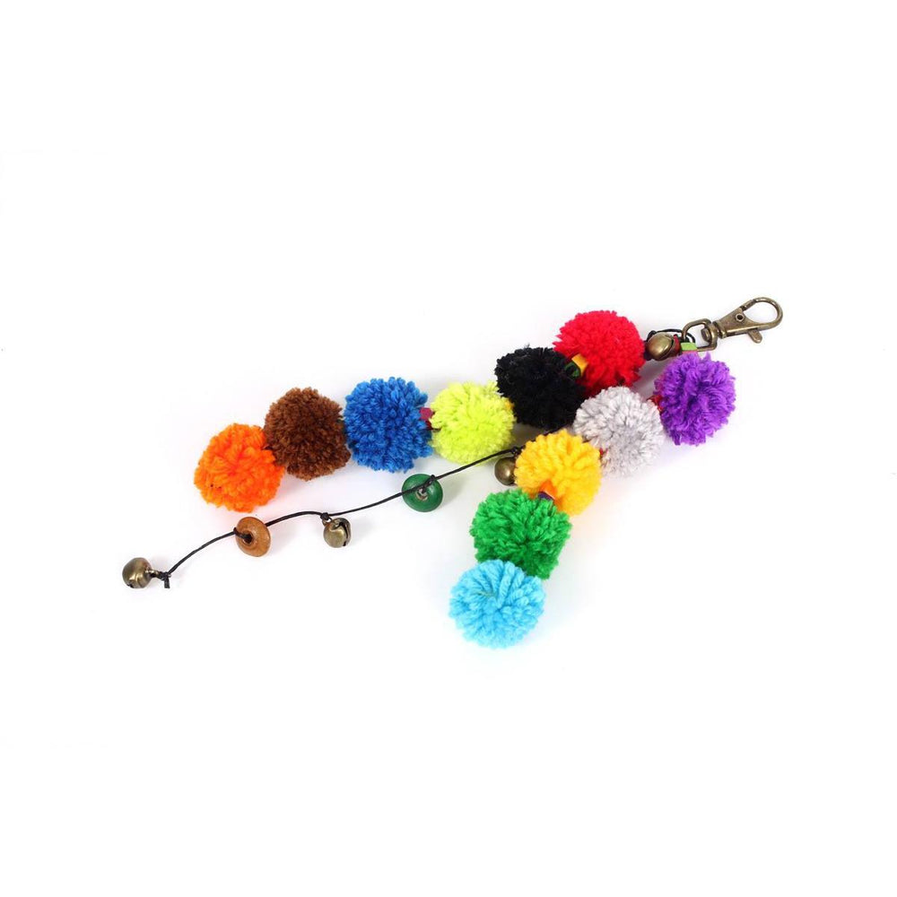 Love Heart Pompom Bells Multicolor Key Chain - Thailand
