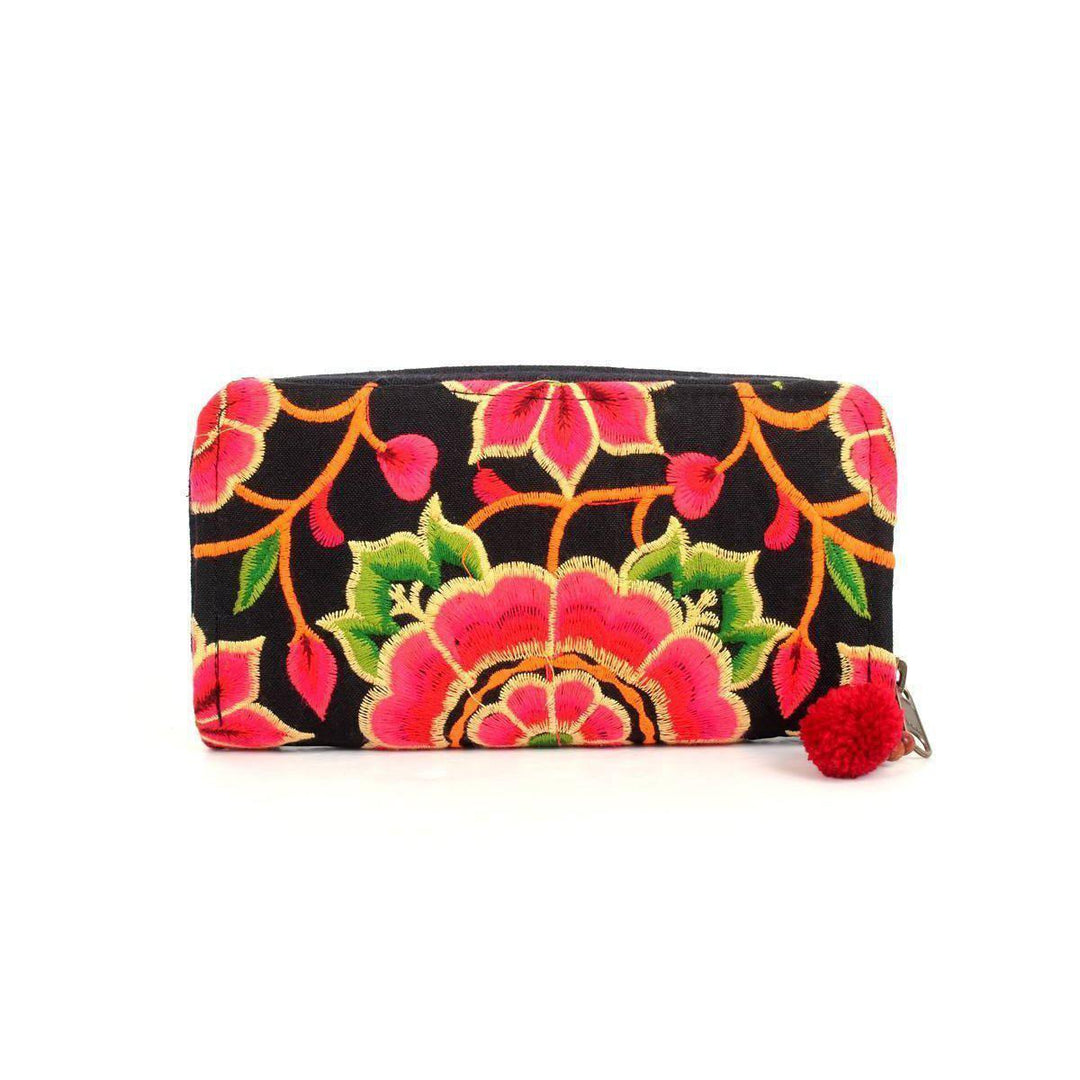 Bali Flower Embroidered Wallet - Thailand Orange