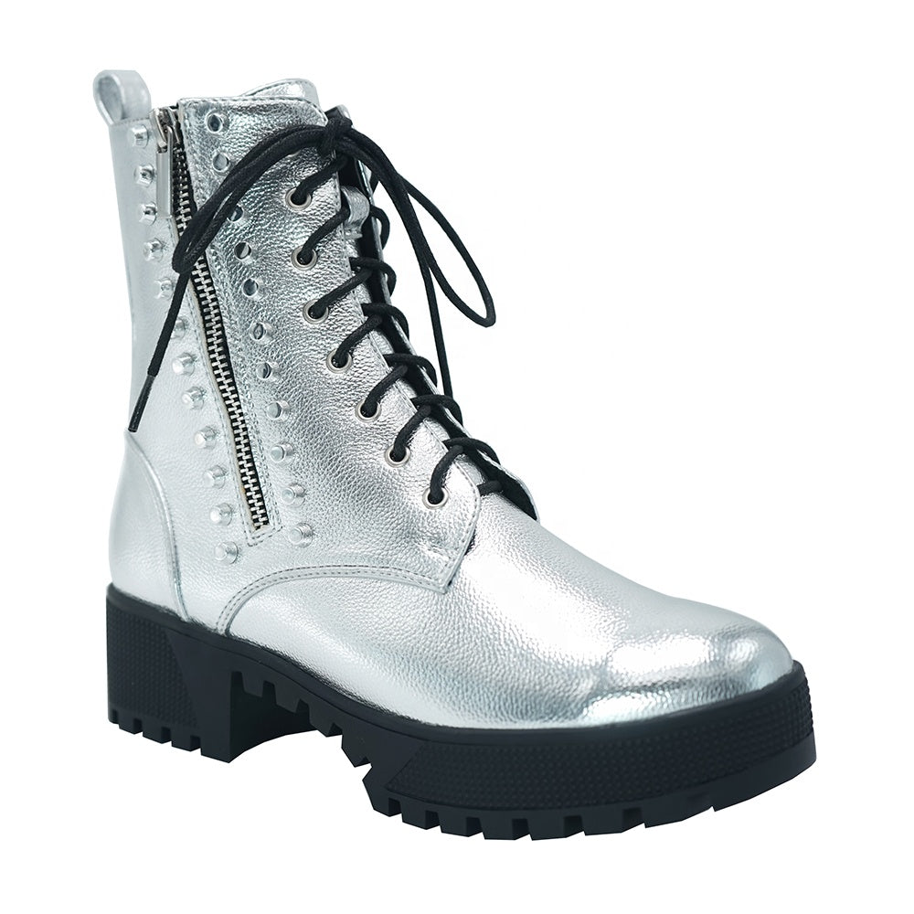 silver metallic combat boots