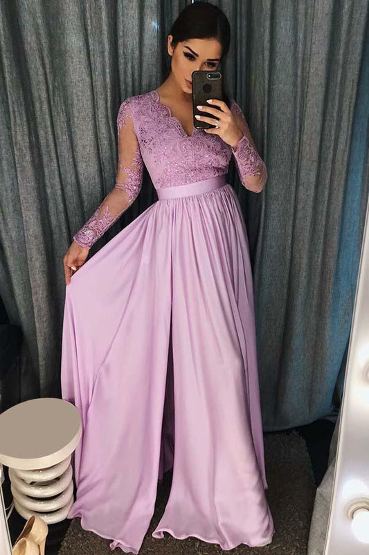 Long Sleeves Prom Dress Slit Skirt, Ball Gown, Sweet 16 Dress