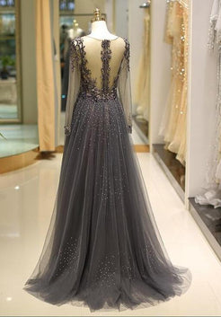 Beaded Prom Dress with Sleeves, Prom Dresses, Evening Dress, Dance Dre ...