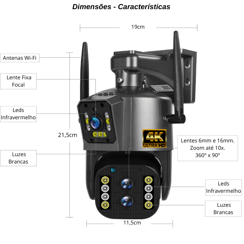 Camera de Segurança Wifi 8MP 4k
