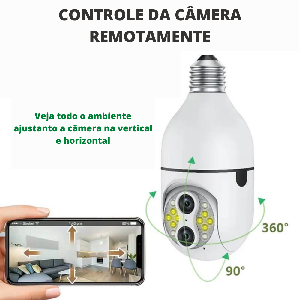 Camera Lampada 360 Sem Fios Zoom 10x Auto Tracking Visão Noturna Colorida