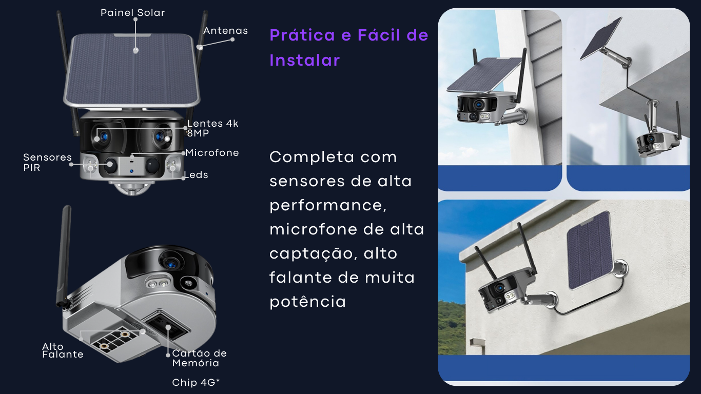 L401 Camera solar externa 4G Wifi 4k 180 graus Detecção Inteligente de Humanos Suporta CCTV Visão Panoramica