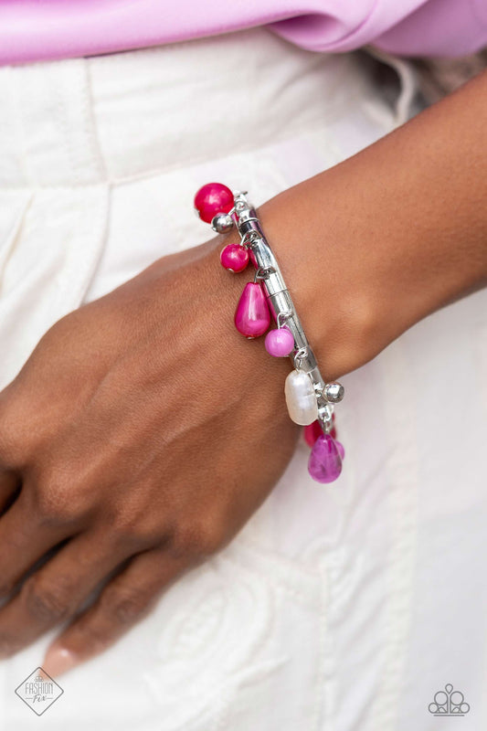 Colorful Collisions - Pink and Silver Bracelet - Paparazzi