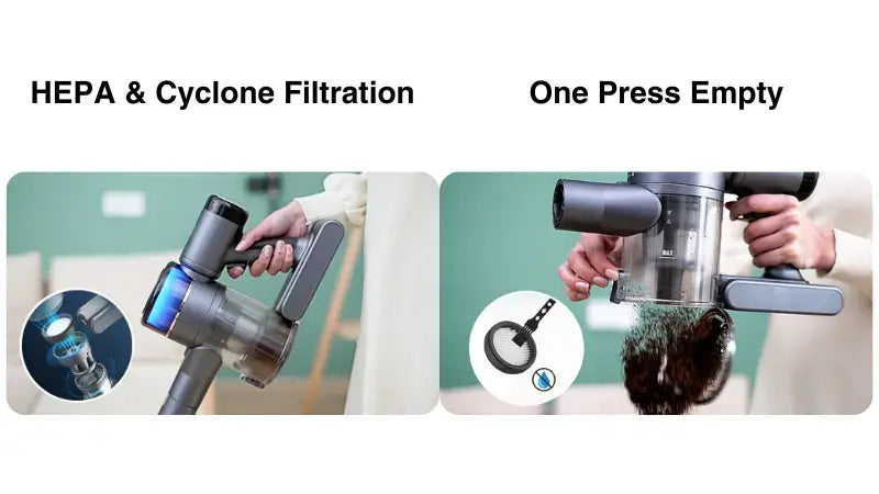 inse s9 cordless vacuum has good filtration system and easy to empty feature-inselife.com