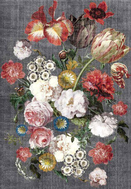 Bloemen Vloerkleed Flowerboost Grijs, 160 x230