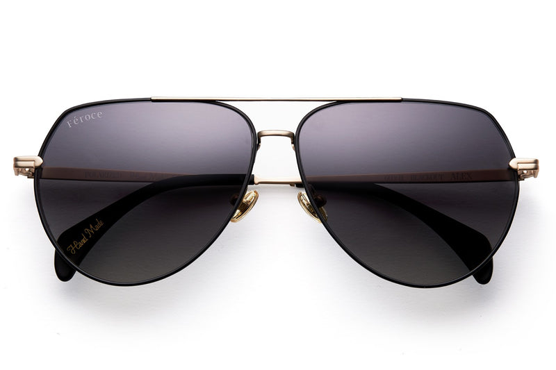 Black acetate sunglasses with dark grey lenses and gold tone hardware #4