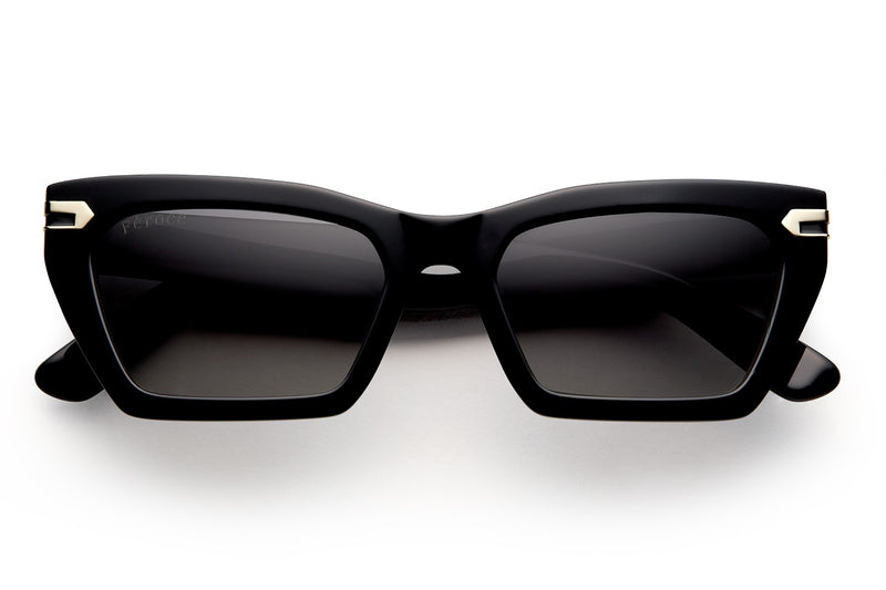 Black acetate sunglasses with dark grey lenses and gold tone hardware #1