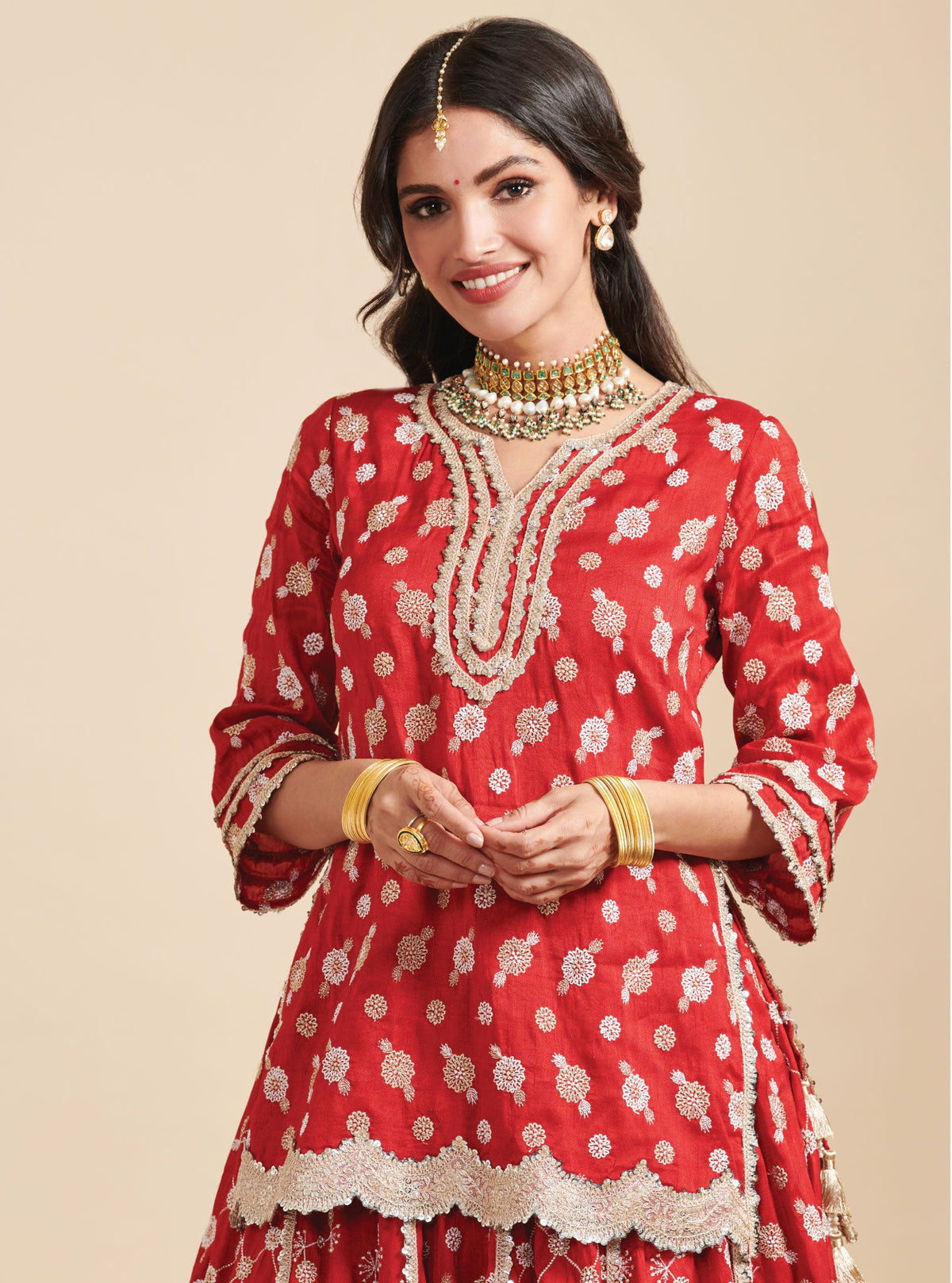 Mulmul Almora Red Net Lehenga