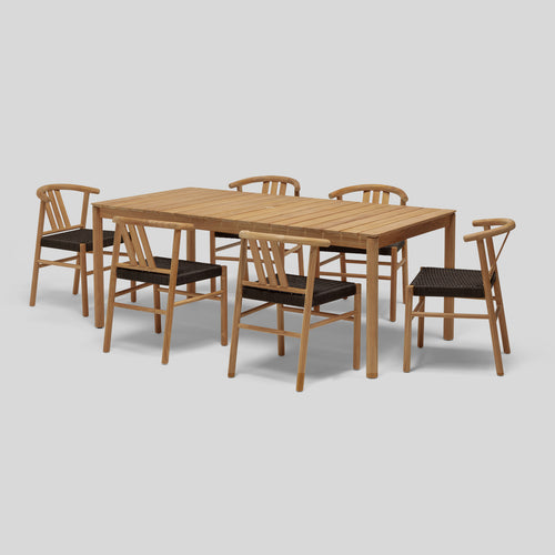 A studio photo of Haven Dining Set Rectangular Table + 6 Chairs