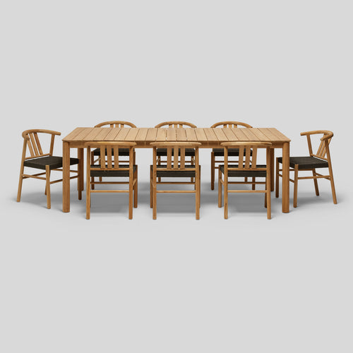 A studio photo of Haven Dining Set Rectangular Table + 8 Chairs