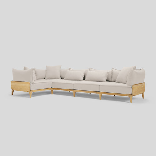 A studio photo of Bluff Sectional Sunbrella Parchment / Five Piece