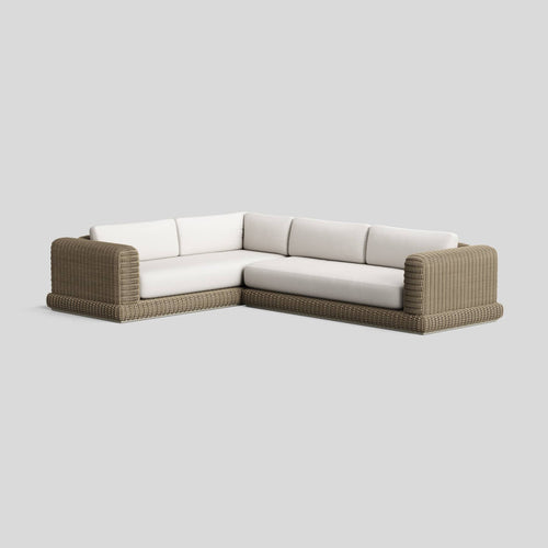 A studio photo of Roundabout Sectional Natural | Sunbrella White / Two Piece - Seats 5