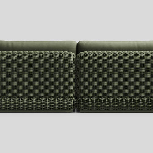 A studio photo of Roundabout Chaise Sofa Olive | Sunbrella Jadeite / Left Chaise