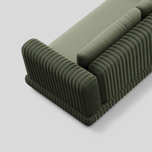 A studio photo of Roundabout Chaise Sofa Olive | Sunbrella Jadeite / Left Chaise