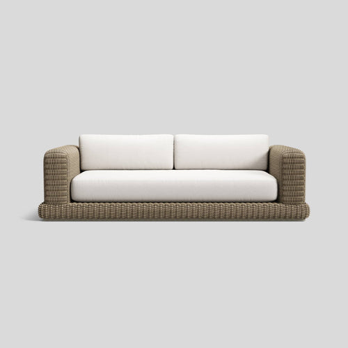 A studio photo of Roundabout Sofa Natural | Sunbrella White