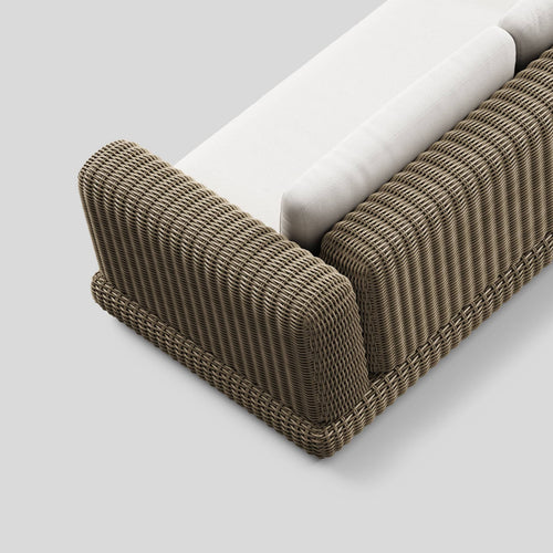 A studio photo of Roundabout Sofa Natural | Sunbrella White