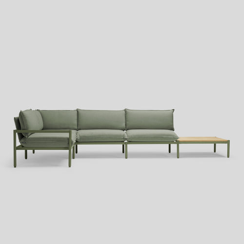 A studio photo of Terra Sectional with End Table Olive / Four Piece with In-line End Table / Table