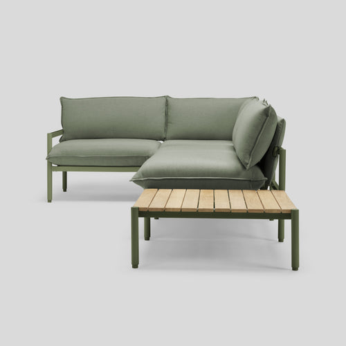 A studio photo of Terra Sectional with End Table Olive / Four Piece with In-line End Table / Table