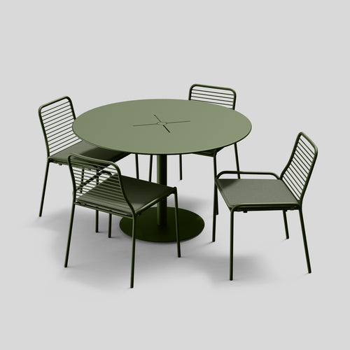 A studio photo of XY Dining Set Olive / Armless