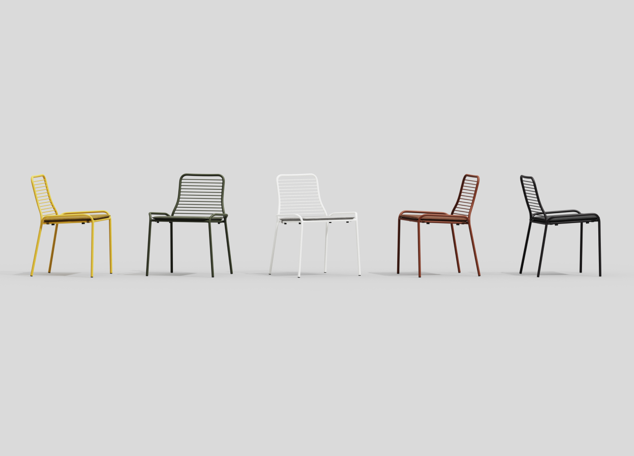 metal chairs in multiple colors