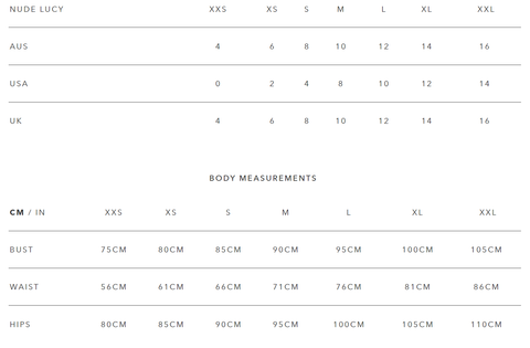 Size Guide - Nude Lucy – Eclectic House