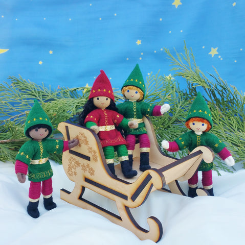 Kindness Elves in Wooden Santa Sleigh