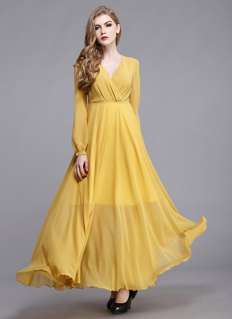 maxi skirt chiffon yellow