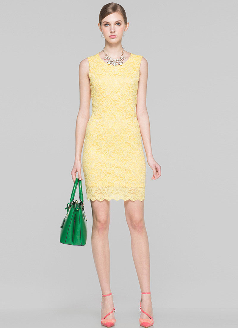 yellow lace sheath dress