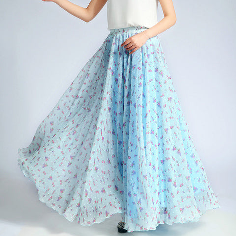 Skirt - Chiffon Skirt, Maxi Skirt, Solid Color or Floral Print Chiffon ...