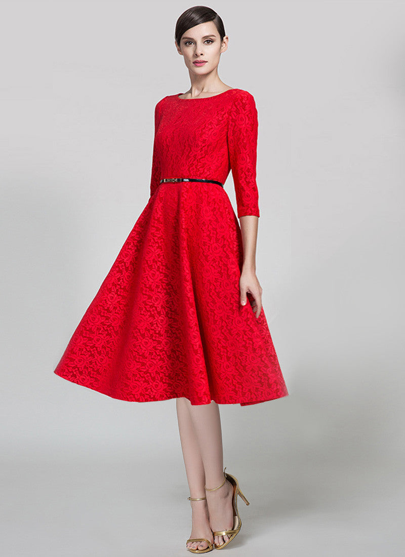 red midi dress with sleeves