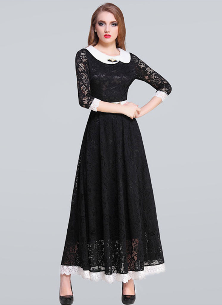 black lace peter pan collar dress