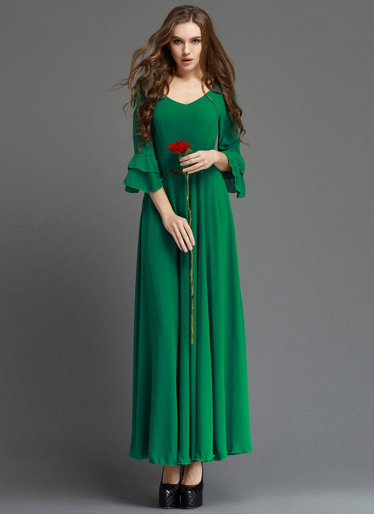 trumpet sleeve maxi dress