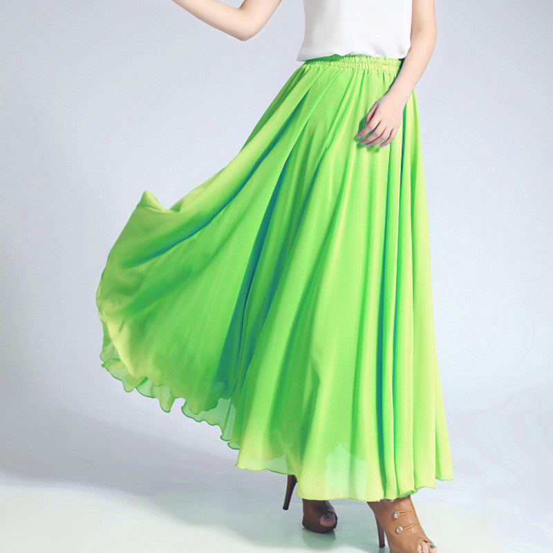 Lime Green Chiffon Maxi Skirt with Extra Wide Hem - Long Lime Chiffon ...