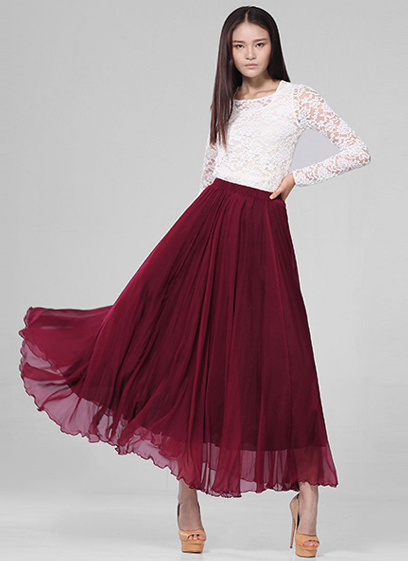 red chiffon maxi skirt