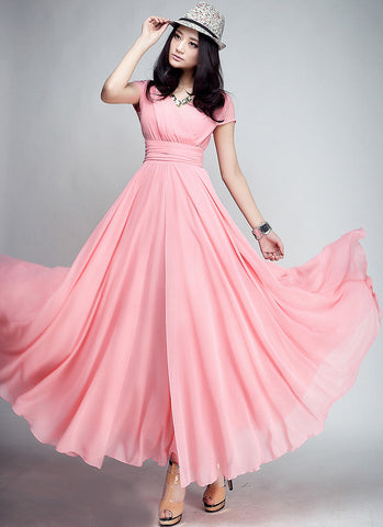 pink color maxi dress