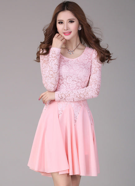 pink satin long sleeve mini dress