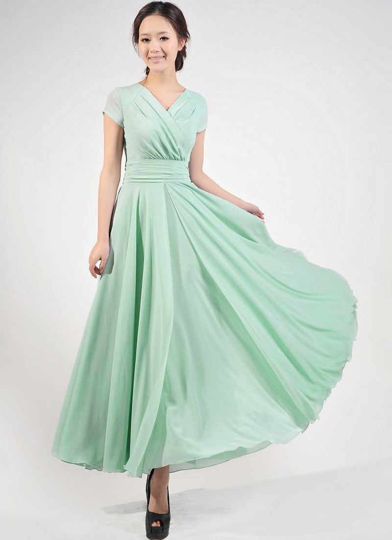 mint green maxi dress with sleeves