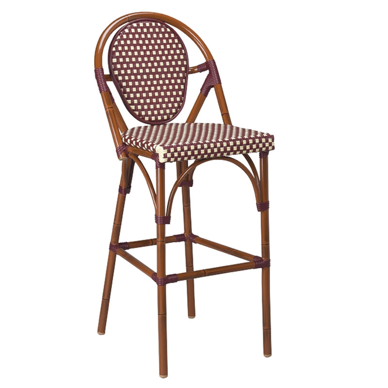 Beige And Burgundy Aluminum And Cane Bamboo French Restaurant Bar Stool