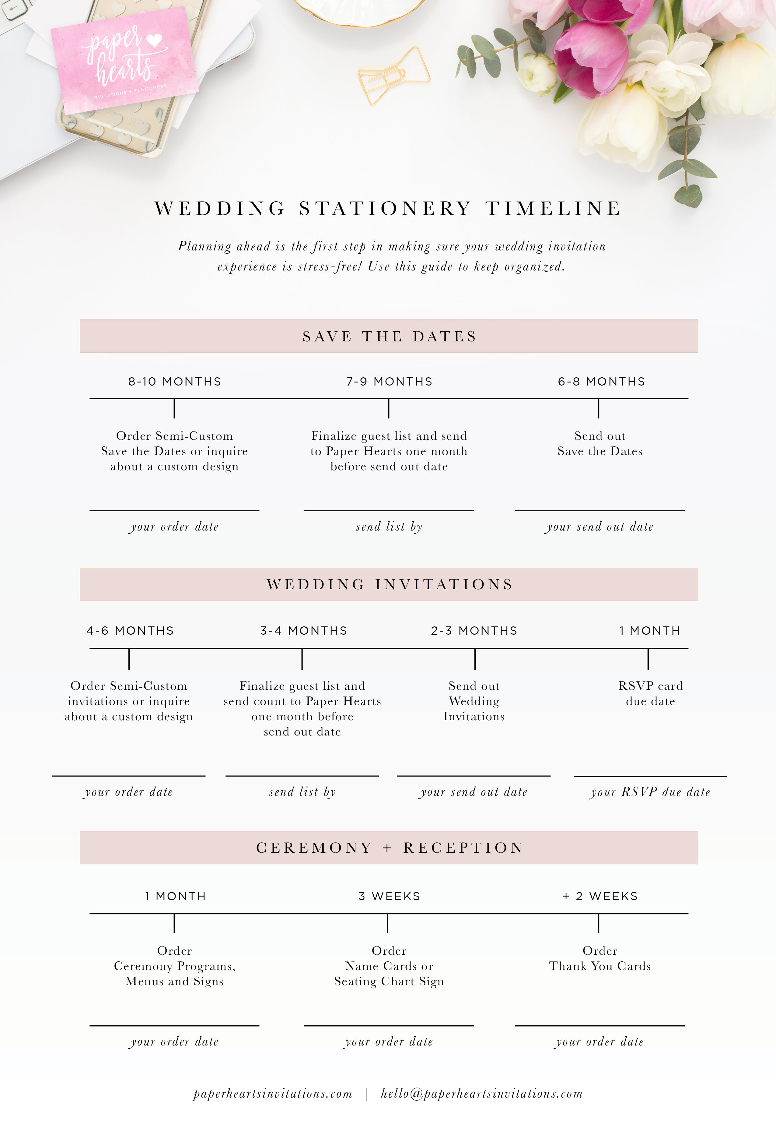 Paper Hearts Wedding Stationery Timeline