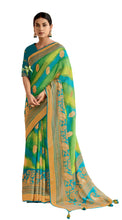 Load image into Gallery viewer, Firozi Green Paithani Weave Printed Saree with embroidered Blouse M048