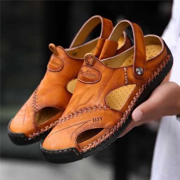 hand stitching leather sandals