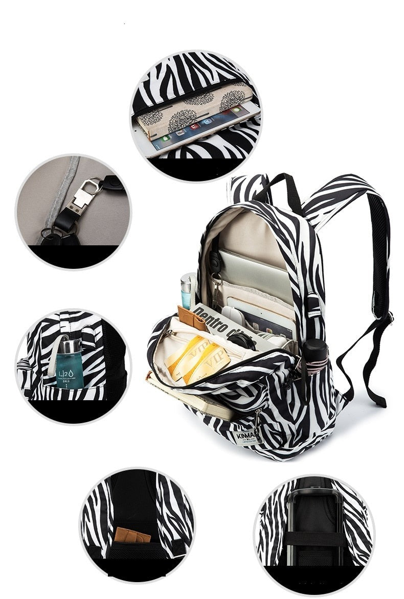 Zebra Backpack with USB - Laptop Bags Australia
