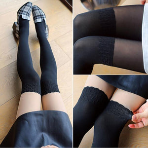 Faux Thigh High Socks- Black Tights that Look like Thigh Highs — UNIQSO